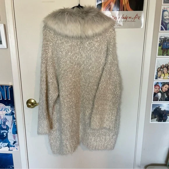 Anthropologie Gray Shaggy Knit Cardigan Sweater - Picture 3 of 3